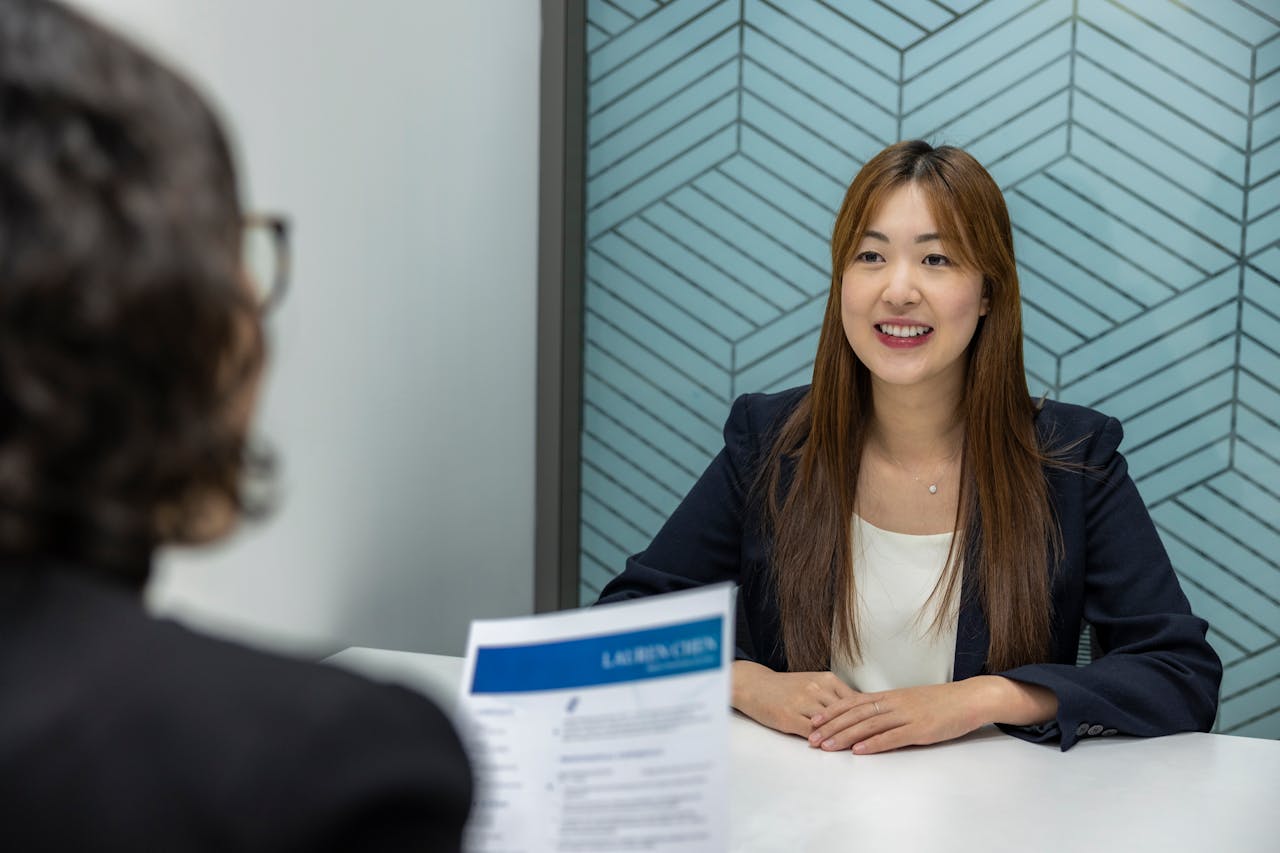 Woman smiling during a job interview