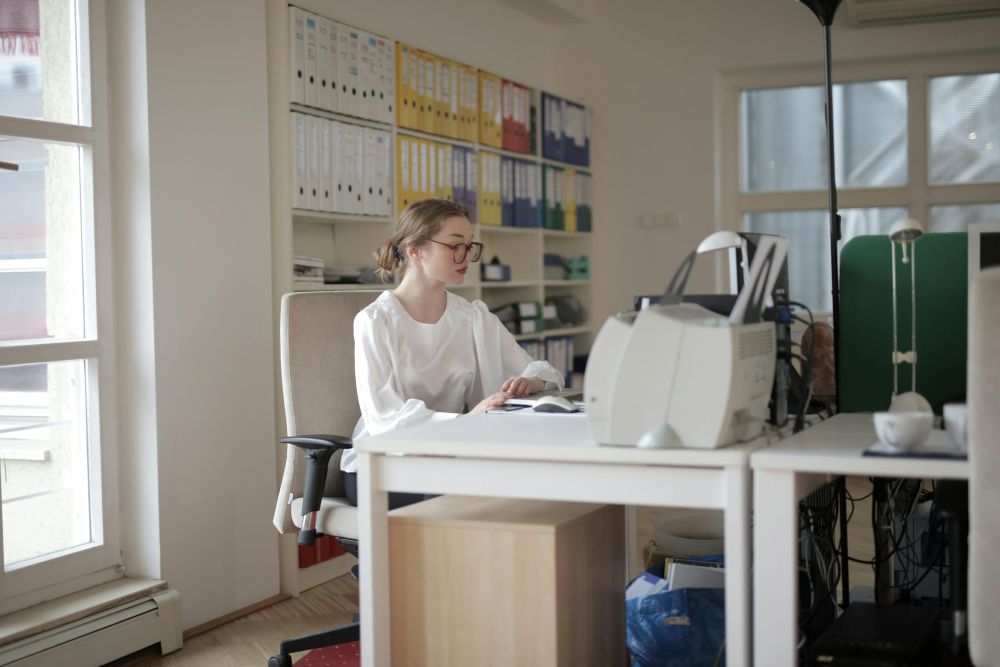 A woman working on her computer